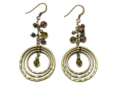 Burnish metal hoop and multi beads dangle earring - hoops