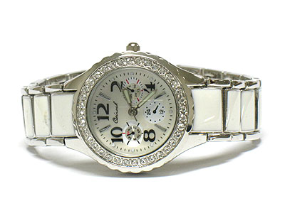 Crystal designer style metal band watch