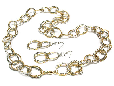 Double metal rhodium and gold plated chain necklace set