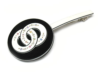 Crystal and black and white double ring hair pin