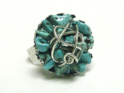 Metal wire wrapped turquoise stone stretch ring