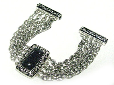 Stone and multi chain magnetic clasp bracelet