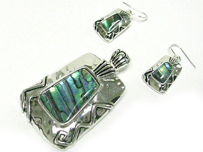 Abalone metal casting rhombus pendant earring set