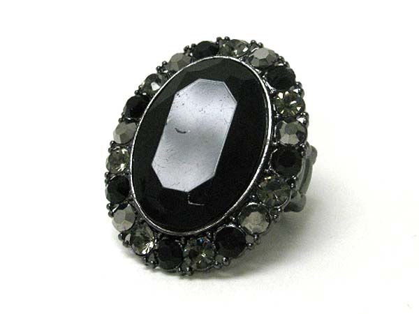 Facet big glass stone and crystal stud oval stretch ring