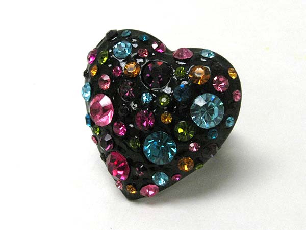 Crystal bubbled heart stretch ring