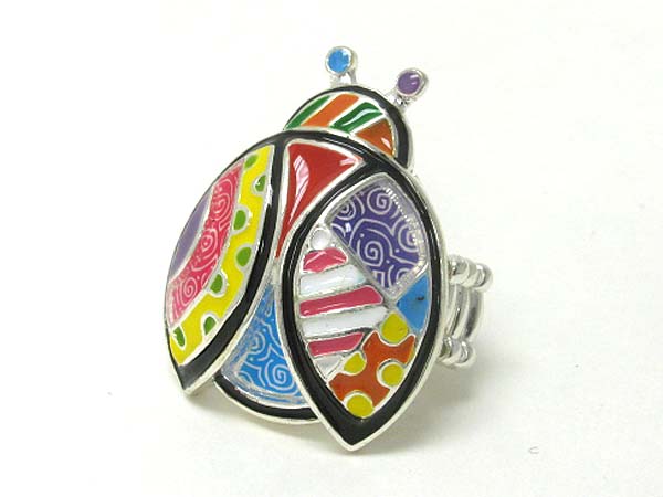 Designer inspired color art bug stretch ring