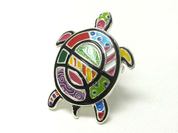 Designer inspired color art turtle stretch ring