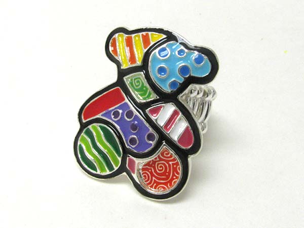 Designer inspired color art bear stretch ring