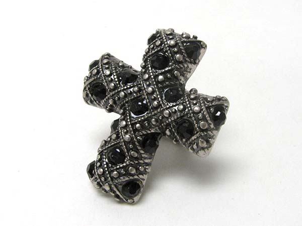 Crystal stud mesh textured metal cross stretch ring