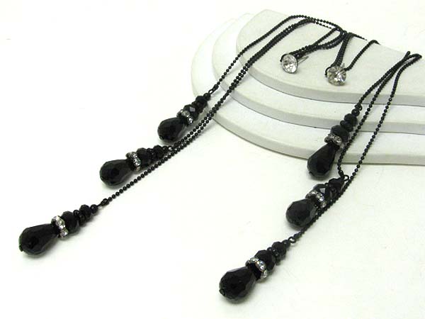 9 inch super long triple facet glass beads drop earring 