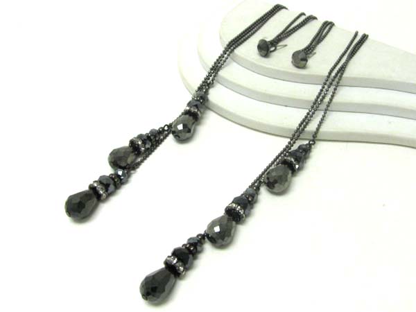 9 inch super long triple facet glass beads drop earring 