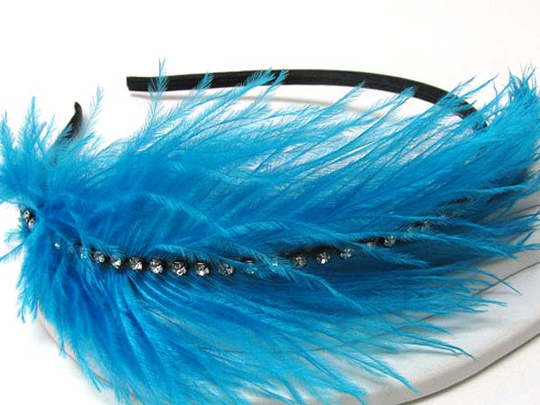 Crystal and feather inspired fabric deco headband