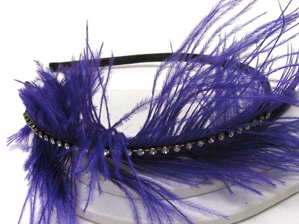 Crystal and feather inspired fabric deco headband