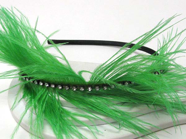 Crystal and feather inspired fabric deco headband