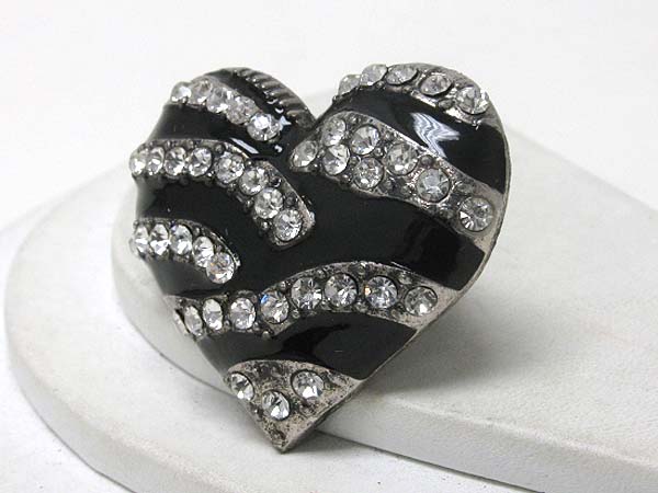 Crystal and epoxy deco animal print heart stretch ring