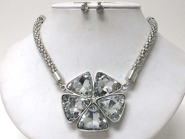 Facet glass deco flower pendant necklace earring set