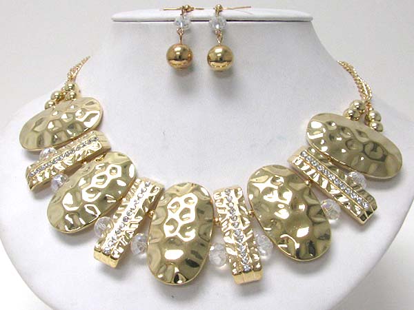 Crystal deco hammered metal bar link necklace earring set