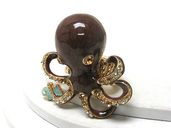 Crystal and epoxy deco large octopus stretch ring