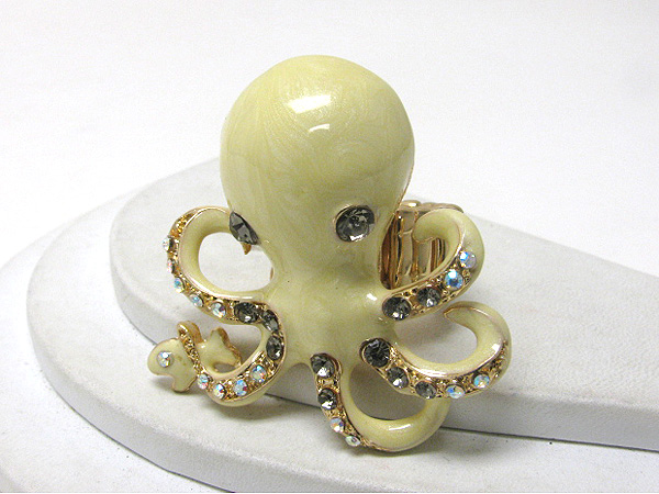 Crystal and epoxy deco large octopus stretch ring