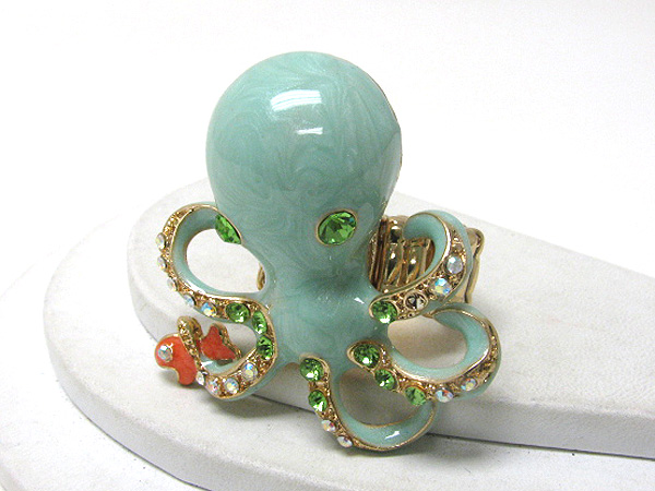 Crystal and epoxy deco large octopus stretch ring