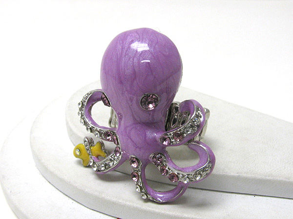 Crystal and epoxy deco large octopus stretch ring