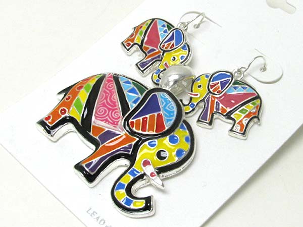 Designer inspired color art elephant pendant earring set