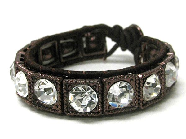 Crystal deco metal square and cord link friendship bracelet