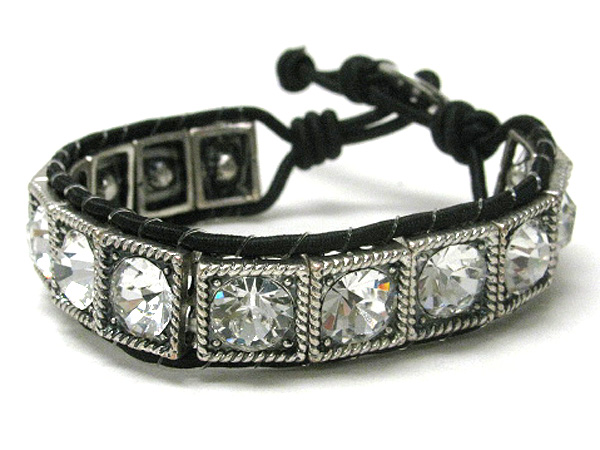 Crystal deco metal square and cord link friendship bracelet