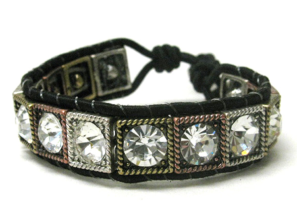 Crystal deco metal square and cord link friendship bracelet