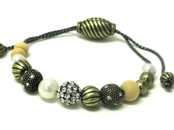 Multi crystal and metal ball link pull tie friendship bracelet