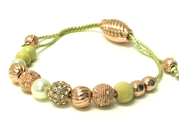 Multi crystal and metal ball link pull tie friendship bracelet