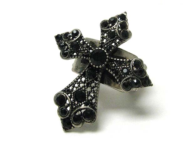 Crystal stud cross stretch ring