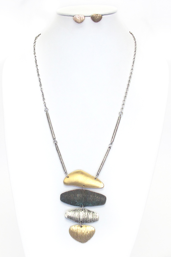 Textured metal natural shape link necklace set