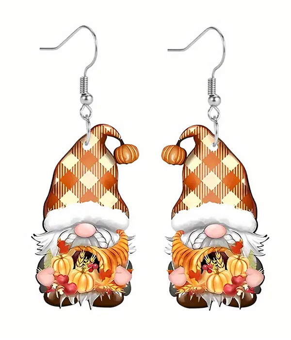 Thanksgiving theme gnome acrylic earring