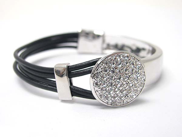 Made in korea whitegold plating crystal stud round top and cord link bracelet