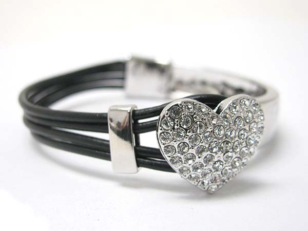 Made in korea whitegold plating crystal stud heart top and cord link bracelet