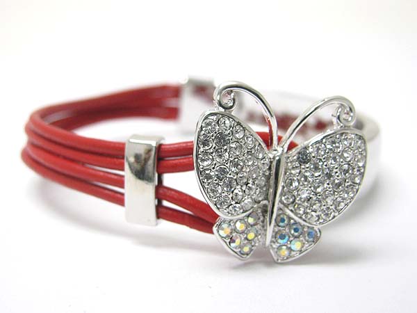 Made in korea whitegold plating crystal stud butterfly top and cord link bracelet