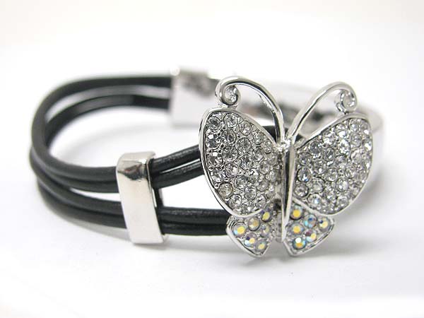 Made in korea whitegold plating crystal stud butterfly top and cord link bracelet