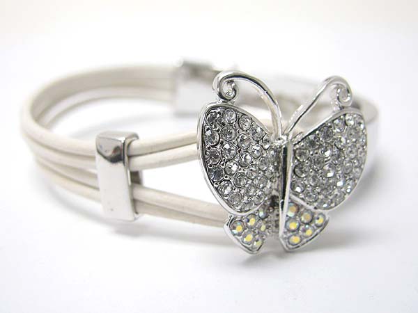 Made in korea whitegold plating crystal stud butterfly top and cord link bracelet