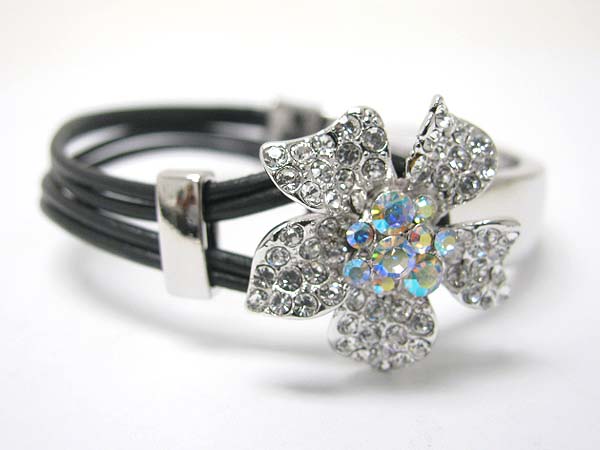 Made in korea whitegold plating crystal stud flower top and cord link bracelet