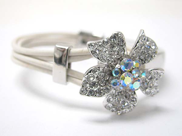 Made in korea whitegold plating crystal stud flower top and cord link bracelet