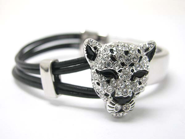 Made in korea whitegold plating crystal stud leopard top and cord link bracelet