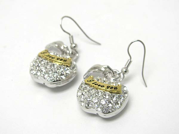 Made in korea whitegold plating crystal stud i love you large apple earring