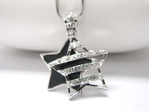 Made in korea whitegold plating crystal stud double layer star pendant necklace