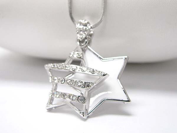 Made in korea whitegold plating crystal stud double layer star pendant necklace