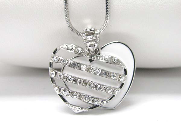 Made in korea whitegold plating crystal stud double layer heart pendant necklace