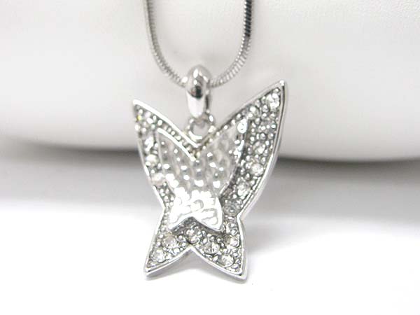 Made in korea whitegold plating crystal stud butterfly pendant necklace