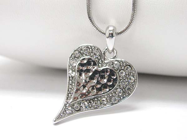 Made in korea whitegold plating crystal stud heart pendant necklace