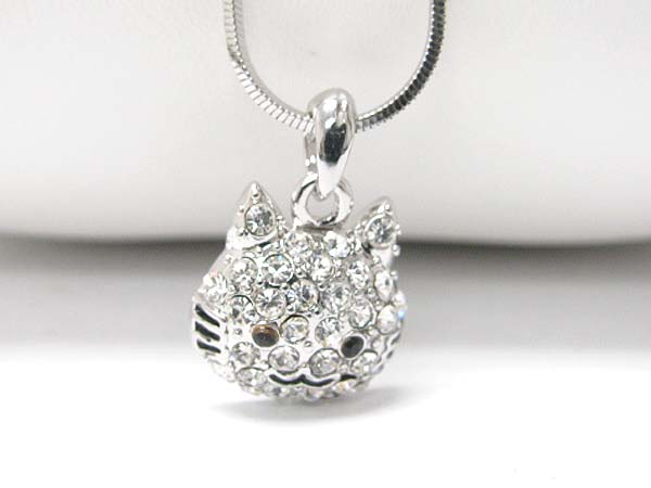 Made in korea whitegold plating crystal stud cat pendant necklace