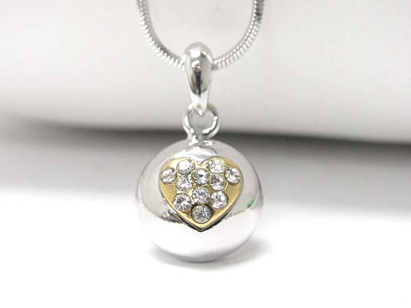 Made in korea whitegold plating crystal stud heart ball pendant necklace